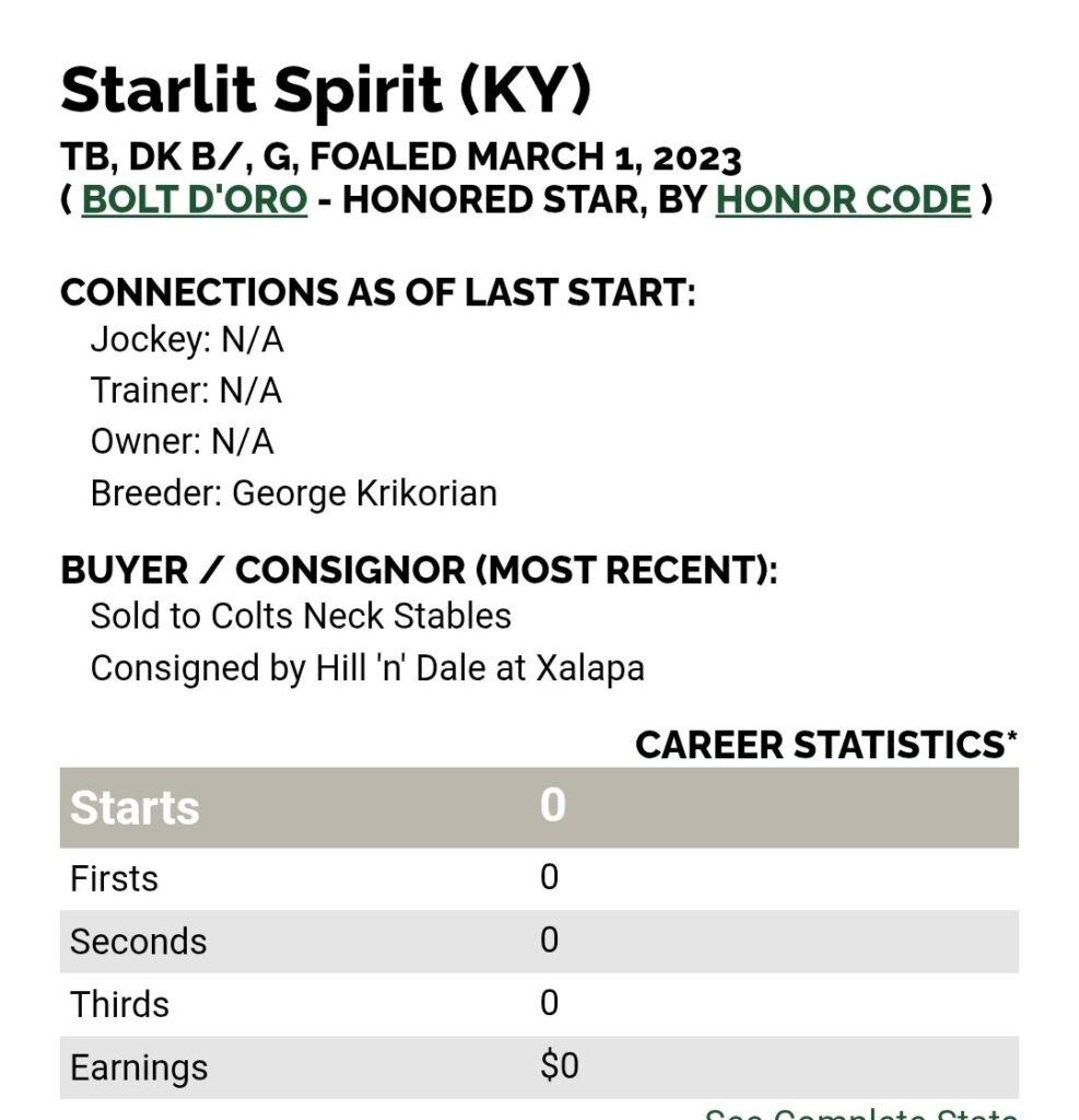 sc starlit spirit equibase